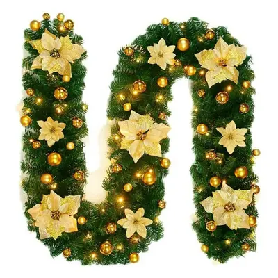 9FT Christmas Garland LED Lights Up Xmas Wreath Fireplace Door Decor Gold