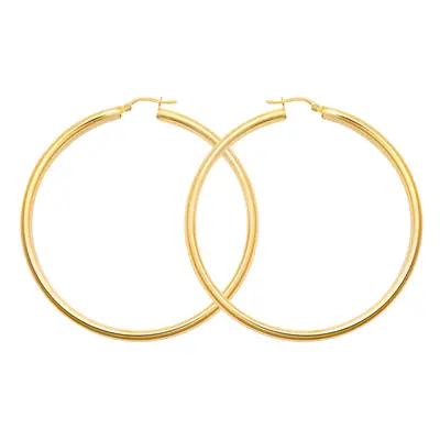 Jewelco London Ladies 9ct Yellow Gold Polished 3mm Hoop Earrings 55mm - JER179E