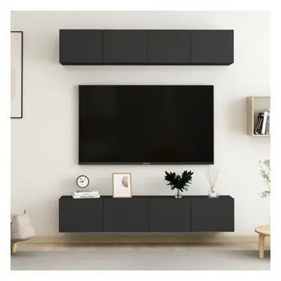 vidaXL 4x TV Cabinets Black Chipboard Home Furniture TV Stand Cabinet Set