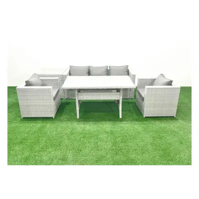 Fimous Garden Dining Set Outdoor Rattan Furniture Set with Sofa Dining Table Chairs Side Table L