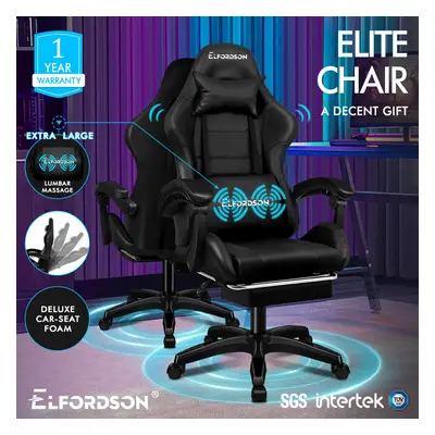 ELFORDSON Gaming Office Chair Extra Large Pillow Racing Executive Footrest Seat Black