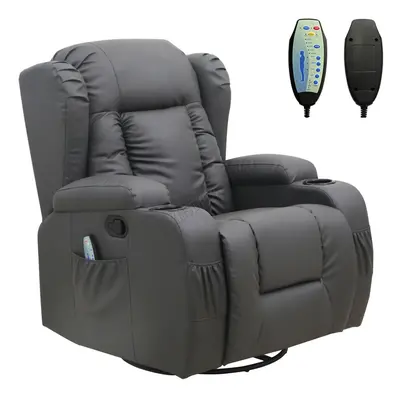 (Grey) WESTWOOD | Leather Recliner Armchair | Swivel Heated Chair Massage Gaming Chair