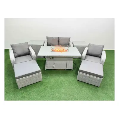 Fimous Light Grey PE Wicker Rattan Garden Furniture Set Sofa Set Reclining Chair Firepit Dining 