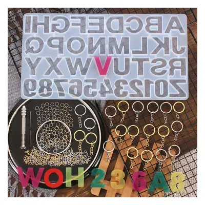 224Pcs Keychain Making Kit Jewelry Number Alphabet Silicone Mould Key Rings Jump Rings Twist Dri