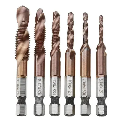 6pcs M3-M10 Combination Drill Tap Bit Set HSS AlTiN Coated Deburr Countersink Bits