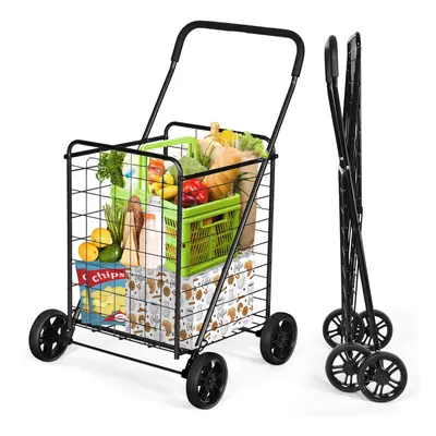 83L Folding Shopping Cart Utility Cart w/ Handle & Wheels Heavy-Duty