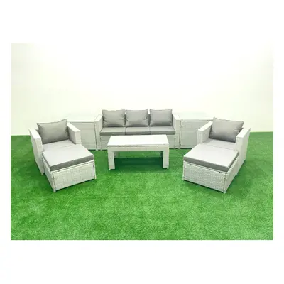 Fimous Rattan Garden Furniture Set Seater Outdoor Garden Sofa Chairs Oblong Coffee Table Set wit