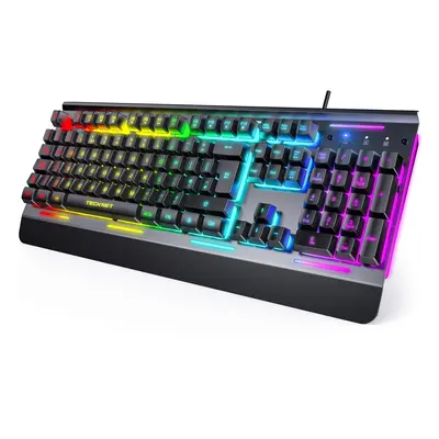 RGB Gaming Keyboard, Keys, All-Metal Panel, 15-Zone RGB Illumination, Backlit Quiet Computer Key