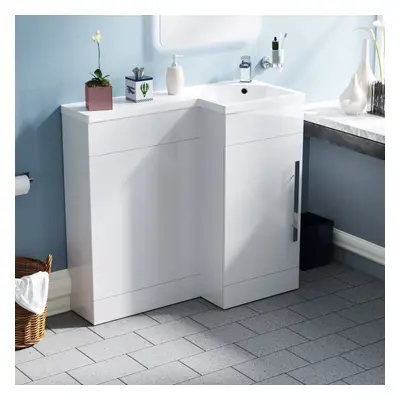 Relovane 900mm Modern Shape Right Hand Bathroom White Basin Vanity & WC Unit