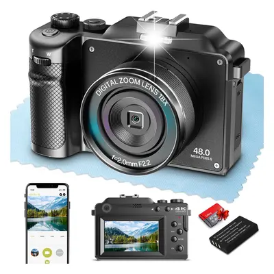 Digital Camera,4K 48MP Autofocus Video Camera with Wide Angle & Macro Lens 18X Zoom Dual-lens Se