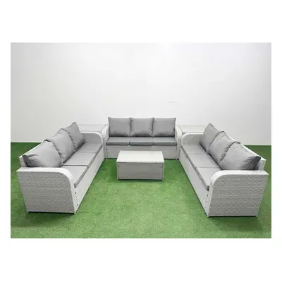 Fimous PE Rattan Lounge Sofa Set Seater Outdoor Garden Furniture Set with Rectangular Coffee Tab