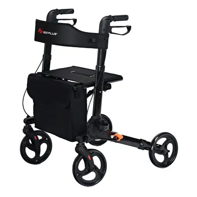 Foldable Rollator Walker Safety Wheelchair Aluminum W/Seat Wheel Black