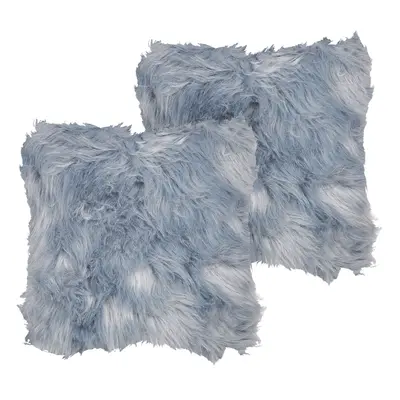 Set of Faux Fur Cushions x cm Blue LUBHA