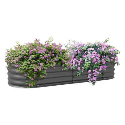 Outsunny Galvanised Raised Garden Bed Planter Box with Safety Edging, Dark Grey