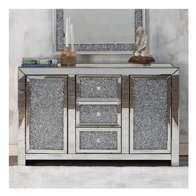 Crushed Diamond Mirrored Sideboard Storage Cabinet Large 110cm