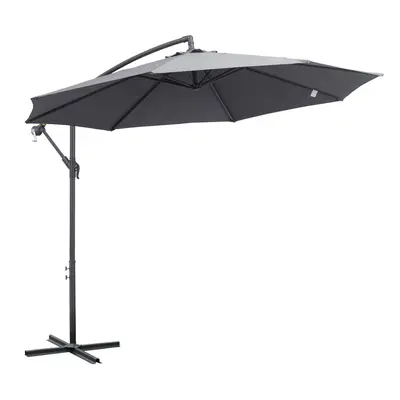 Outsunny 3(m) Garden Banana Parasol Cantilever Umbrella w/ Cross Base, Grey