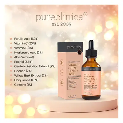 Triple Strength Vitamin C, E & Ferulic Acid Serum (w/Retinol & double weight Hyaluronic Acid)