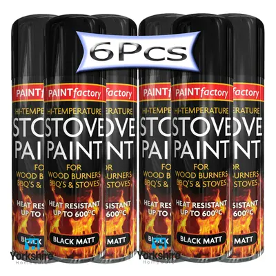 6 X Pcs Rapide Black Matt Heat 600*c Stove Paint BBQ Spray