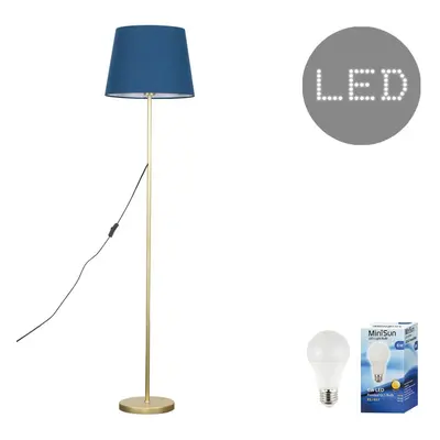 Modern Standard Floor Lamp in a Gold Metal Finish with a Navy Blue Tapered Shade - Complete with