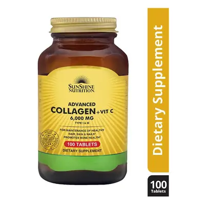 Sunshine Nutrition Advanced Collagen + Vitamin C 6,000 mg Tablets Type & Hydrolyzed Bioactive Co