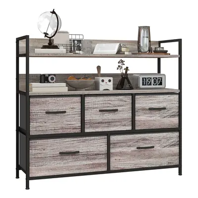 HOMCOM Bedroom Chest of Drawers Drawer Dresser w/ Shelves, Grey Wood Effect