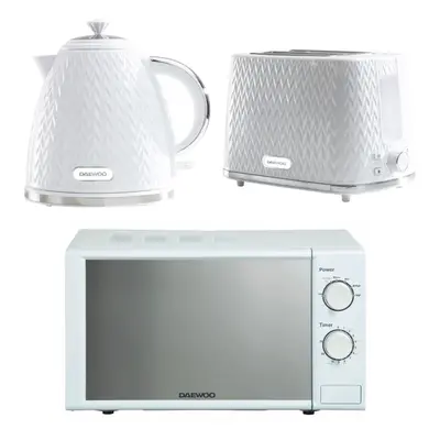 Daewoo Argyle White Kettle Slice Toaster & 800W 20L Microwave Matching Set