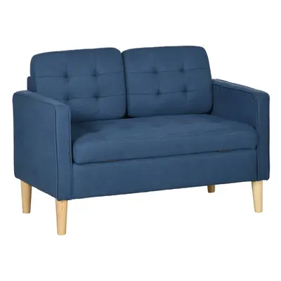 HOMCOM Compact Loveseat Sofa Seater Sofa with Storage and Wood Legs Blue