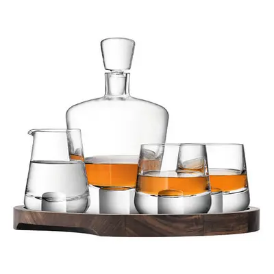 LSA Whisky Cut Connoisseur Set & Walnut/Cork Serving Tray