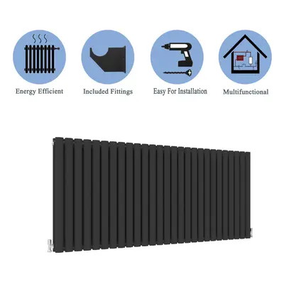 (Double, 600x1593mm) Black Oval Tube Designer Radiator