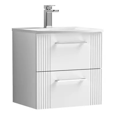 Retro Drawer Wall Hung Vanity Unit with Curved Tap Hole Ceramic Basin - 500mm - Satin White - Ba