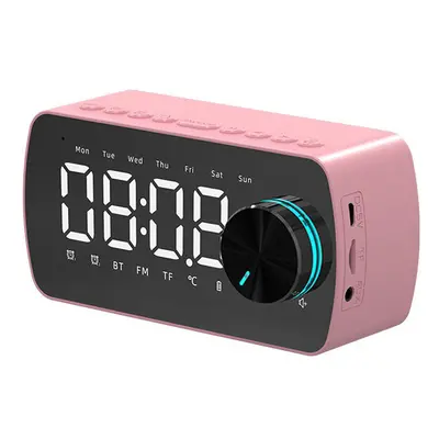 (Pink) Wireless Bluetooth Speaker Double Alarm Clock FM Radio Mirror LED Display Hi-Fi Music Col