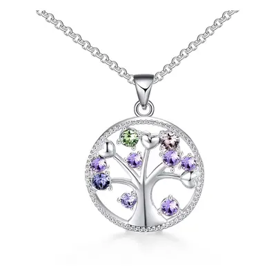 Silver Plated Chakra Tree of Life Necklace Created with Swarovski Crystals