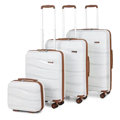 (Cream, 14/20/24/28 inch) One Or Four Pieces Lightweight PP Hard Shell Suitcase With TSA Lock