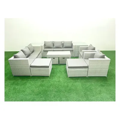 Fimous Rattan Garden Furniture Set Outdoor Lounger Sofa with Coffee Table Footstools Side Tables