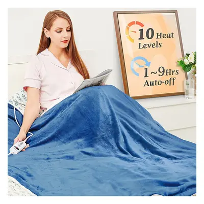 ( 130x180cm Blue) Mia&Coco Electric Heated Blanket Throw Flannel Sherpa Fast Heating 180x130cm