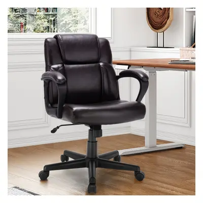 PU Leather Swivel Office Chair w/ Padded Armrests & Adjustable Height