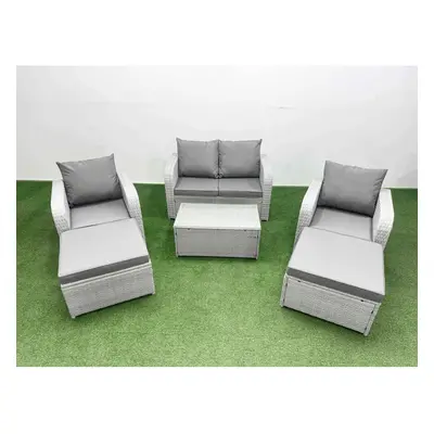 Fimous PE Wicker Rattan Garden Furniture Set Sofa Set Reclining Adjustable Chair Rectangular Cof