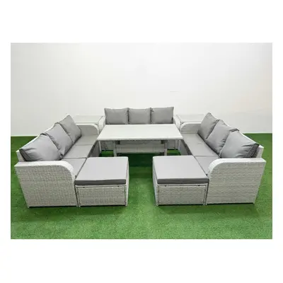 Fimous PE Rattan Lounge Sofa Set Seater Outdoor Garden Furniture Set with Rectangular Dining Tab