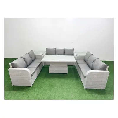 Fimous PE Rattan Lounge Sofa Set Seater Outdoor Garden Furniture Set with Adjustable Lifting Din