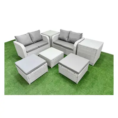 Fimous Seater Outdoor Love Sofa Set Rattan Garden Furniture Set with Square Coffee Table Footsto