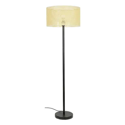 Charlie Black Painted Modern Stem Floor Lamp + Reni Wicker Pendant Drum Shade