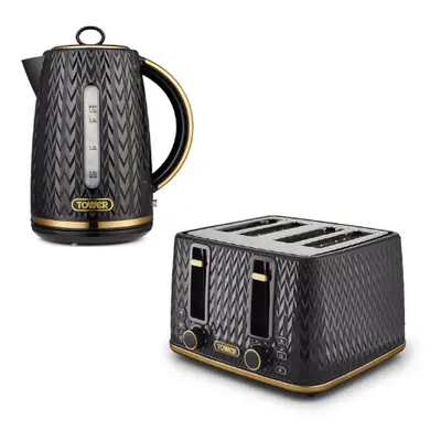 Tower Empire Black Jug Kettle & Slice Toaster Matching Set