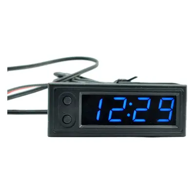 (Blue) High Precision IN Car Clock Luminous Thermometer Voltmeter Car Temperature Battery Voltag