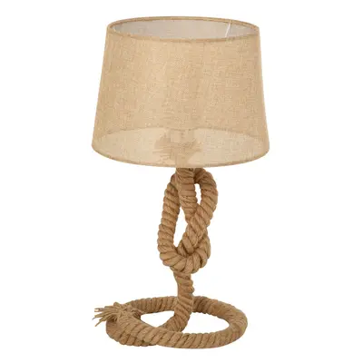 HOMCOM Nautical Style Rope-Base Table Lamp w/ Fabric Lampshade Metal Frame Beige