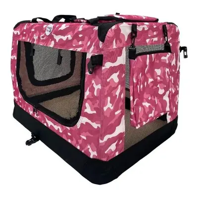 (Pink Camo, Large) HugglePets Fabric Dog Crate, Mat & Treat Food Bag