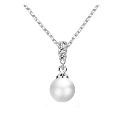 Silver Plated Pearl Drop Necklace Created with Swarovski Crystals