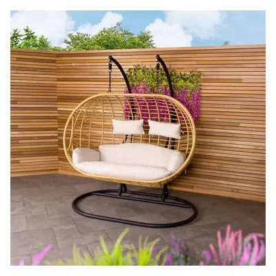 Charles Bentley Double Hanging Swing Chair Seat H196 x D117 x W167cm Natural Egg Hang Bench Seat