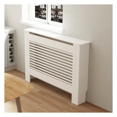 (Horizontal Medium 111x19x92cm) 92cm Tall Radiator Cover Modern Cabinet MDF Slats Wood Grill