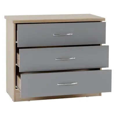 Nevada Drawer Chest Grey Gloss/Light Oak Effect Veneer