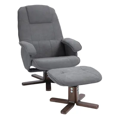 HOMCOM Swivel Recliner Chair and Footstool Linen-touch Fabric Wooden Base, Grey